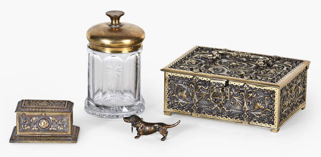 A good lot of late 19th and early 20th century cigar smoker's decorative accessories: A good lot of late 19th and early 20th century cigar smoker's decorative accessories including two cast brass or bronze hanging match holders featuring a cigar smoking "Punch" figure, a painted cast h