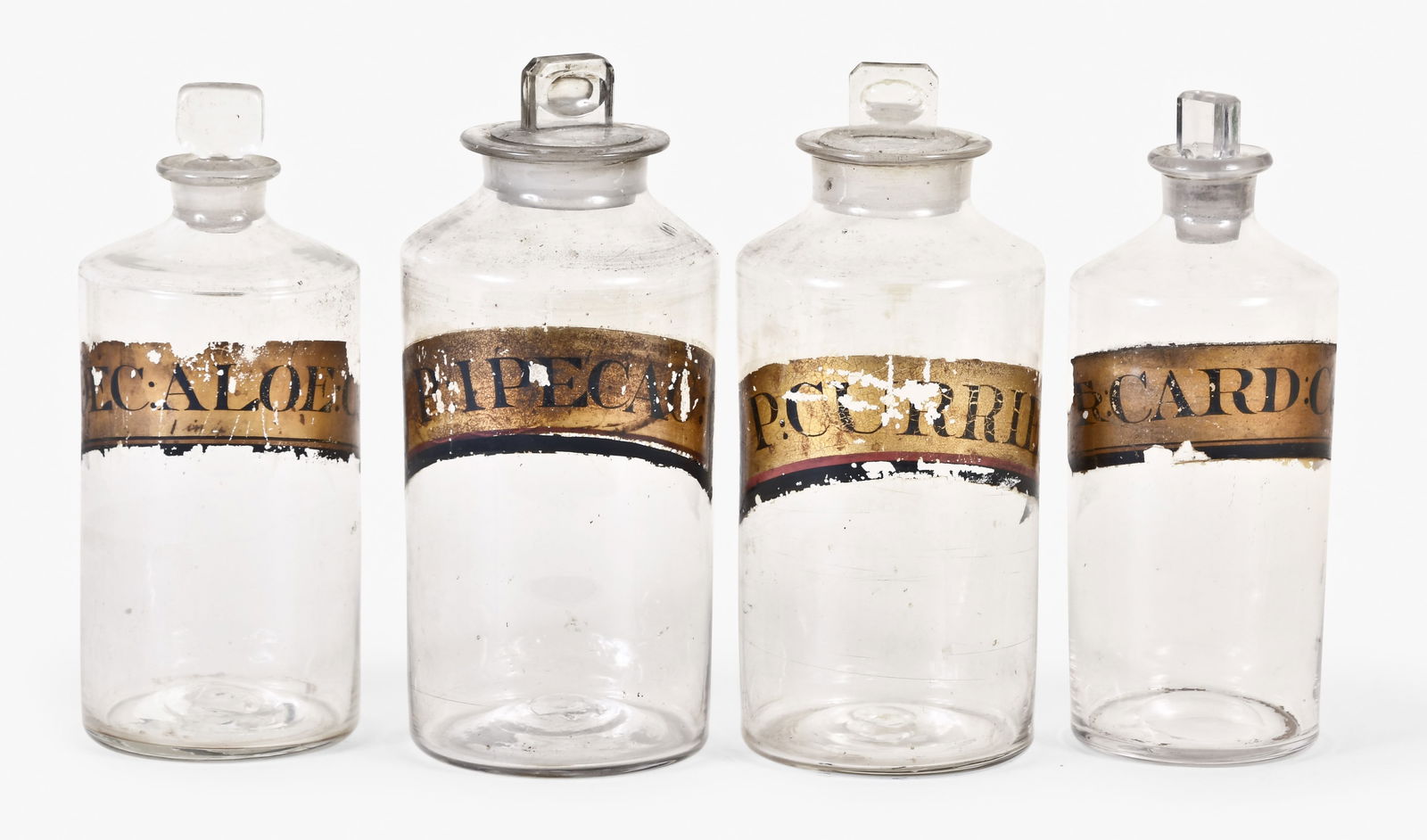 A lot of eight mid 19th - early 20th century apothecary jars and a cobalt blue poison bottle (1 of 2)