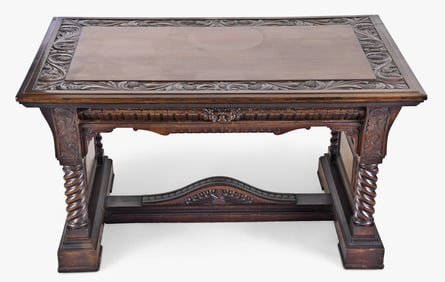 A large late 19th century carved mahogany library table attributed to R.J. Horner & Co.