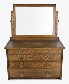 An early 20th century No. 905 dresser with mirror by Gustav Stickley