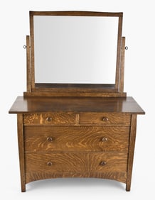 An early 20th century No. 911 dresser with mirror by Gustav Stickley