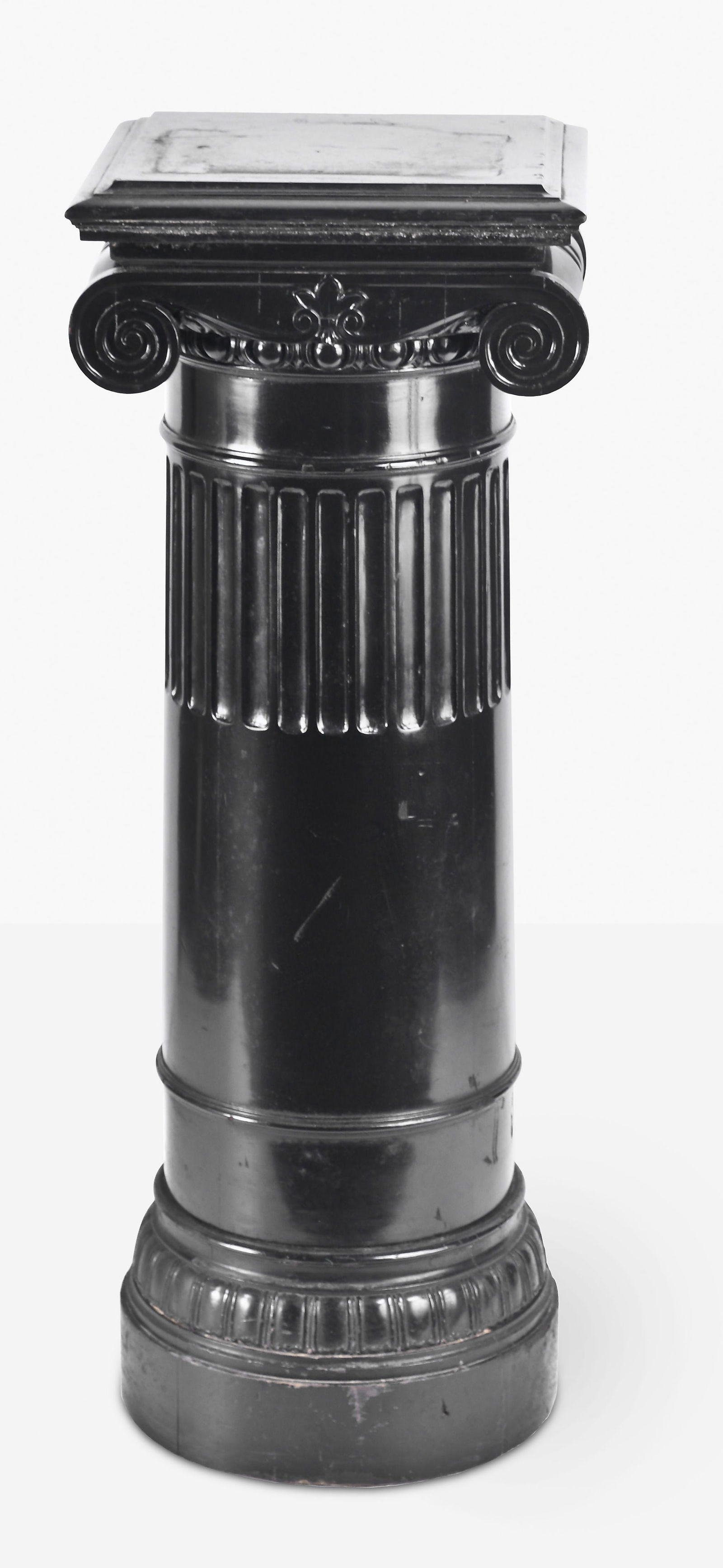 A late 19th - early 20th century ebonized wooden column form display pedestal with rotating top (1 of 12)