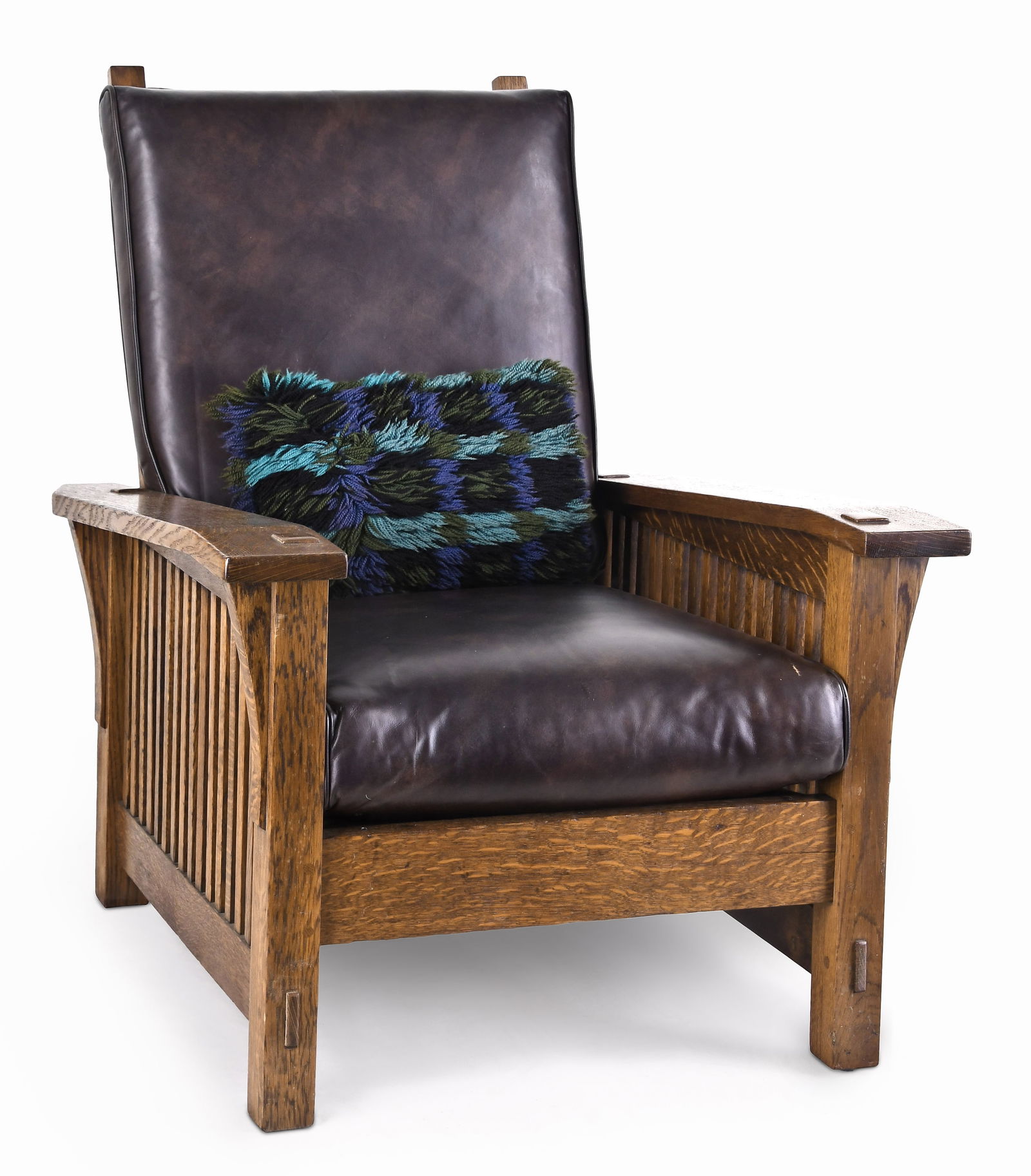 Early 20th century quarter sawn oak bent arm reclining chair attributed to Gustav or L.&J.G.Stickley (1 of 6)