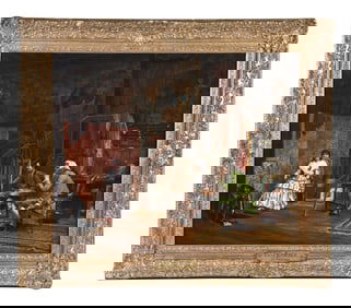 A late 19th century oil on canvas titled Le Portrait by Emile Larcher