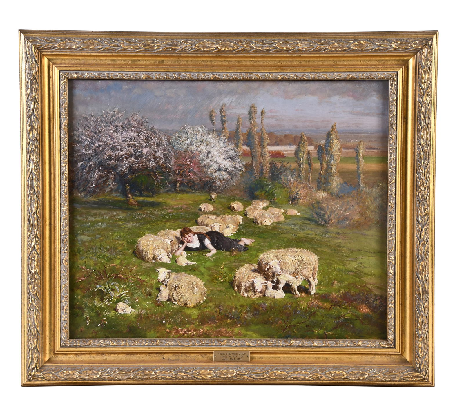 A late 19th century oil on canvas of a young girl with sheep by James William Pattison (1 of 6)