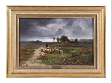 A late 19th century oil on panel titled "A Weather is Coming" by Herman Solbrig