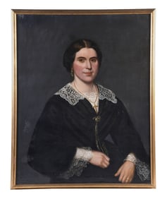 A 19th century American school oil on canvas portrait of a lady