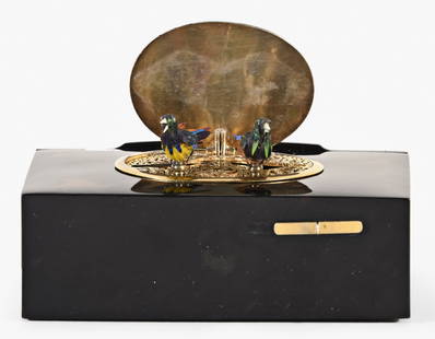 A fine and rare late 19th century double singing bird box attributed to Bontems: Attributed to Bontems, Paris, and retailed by Finnigans, London, a fine and rare late 19th century double singing bird box, the rectangular turtle shell case with hinged compartment at the back, the t
