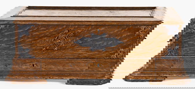 A good late 19th century Mermod Freres Ideal Piccolo cylinder music box: Mermod Freres, Switzerland, a good late 19th century "Ideal Piccolo" cylinder music box, retailed by Jacot & Son, New York, oak case with molded base containing a drawer for cylinders, the front with