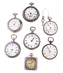 A lot of seven European pocket watches including three verge fusees