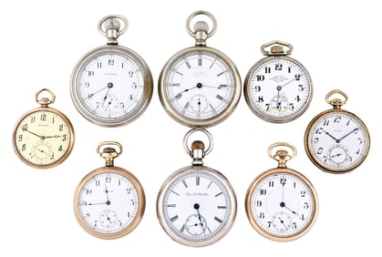 A lot of eight American pocket watches