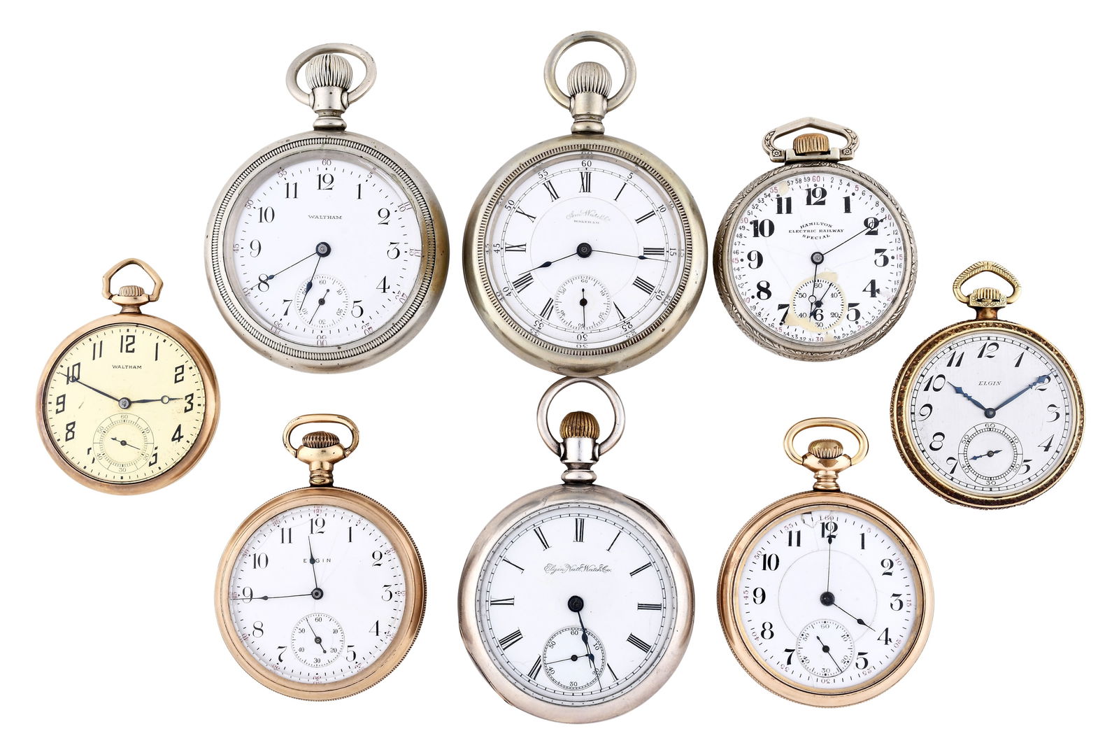 A lot of eight American pocket watches (1 of 3)