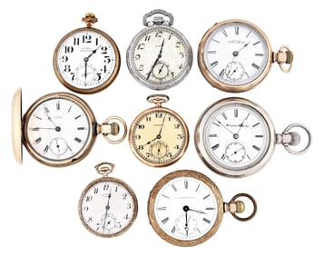 A lot of eight American pocket watches