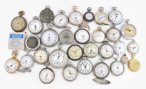 A large lot of Swiss and American pocket watches: A large lot of Swiss and American pocket watches, makers including Ansonia, Girard Perregaux, Cyma, Caravelle, Westclocx, Ingraham and others