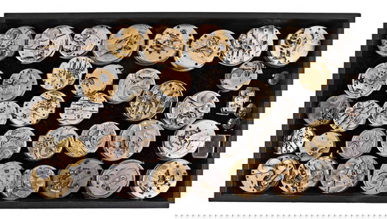A lot of Swiss, English and American wrist and pocket watch movements: A lot of Swiss, English and American wrist and pocket watch movements, makers including Waltham, Elgin, Hamilton, Omega, Tissot, Movado, Universal, Tissot, Gruen, and others