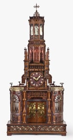A monumental late 19th century cathedral form Sorrento work table clock