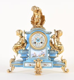French Sevres type porcelain and bronze mantel clock