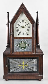 Birge & Fuller wagon spring steeple on frame mantel clock