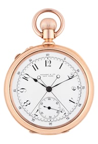A late 19th century gold split seconds pocket chronograph signed Tiffany & Co.