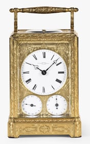 A good mid 19th century quarter striking and repeating carriage clock signed Grohe