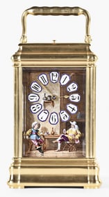 A good late 19th century French giant carriage clock with Limoges porcelain panels signed Desprez