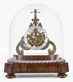 A good mid 19th century English skeleton clock with lever escapement and large balance