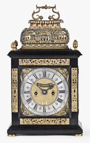 A fine late 17th century ebonized quarter repeating table clock by Simon DeCharmes
