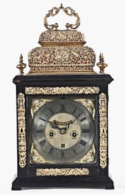 A late 17th century English table clock with double basket top signed Wm. Harris London