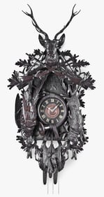 A very large Black Forest hunter motif cuckoo & quail clock