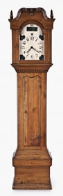 An unusual northern New England eight day wooden works tall clock