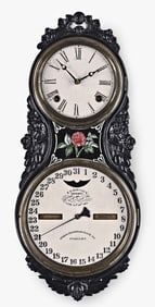 An Ithaca Calendar Clock Co. Large Iron hanging clock