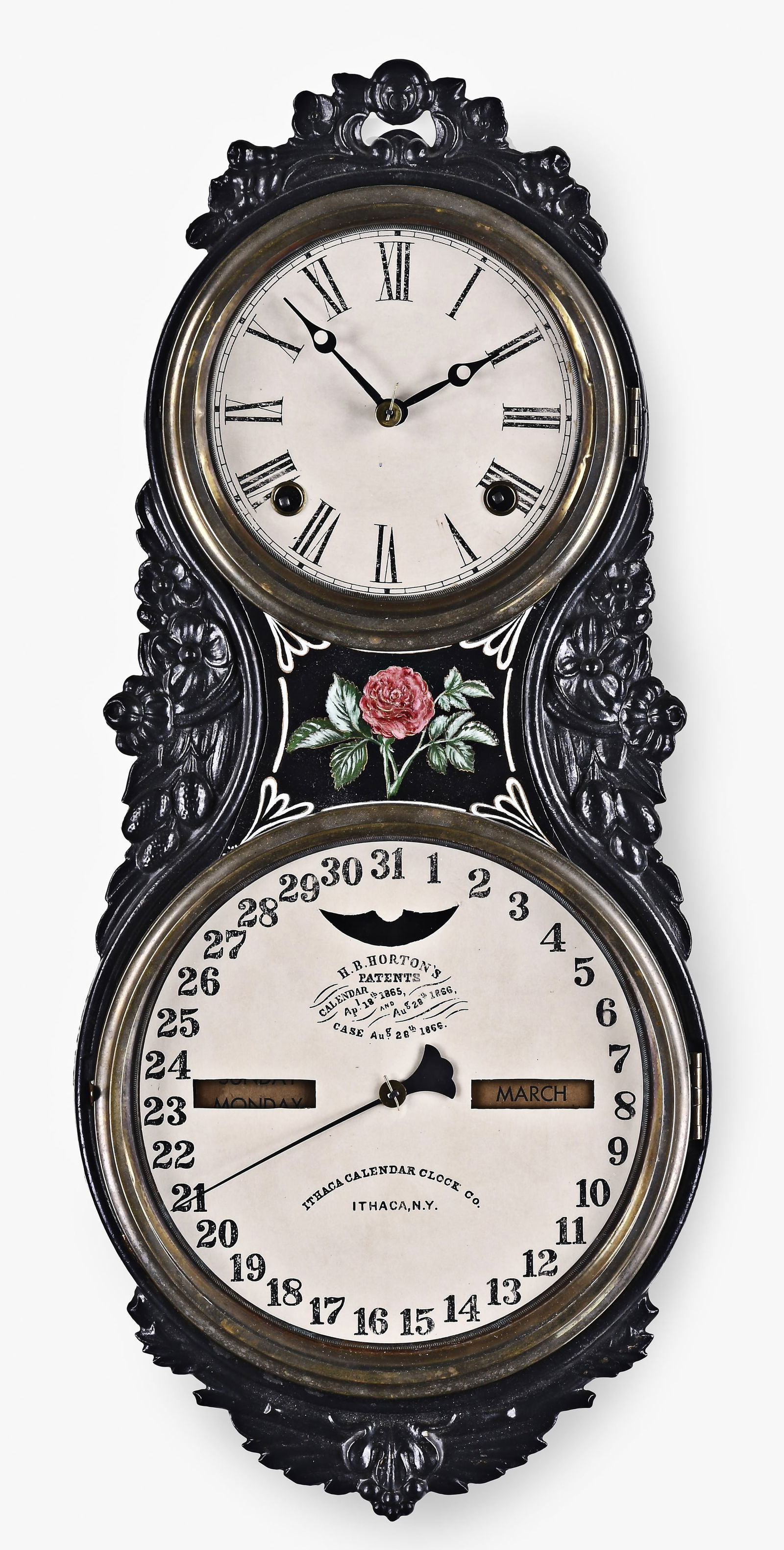 An Ithaca Calendar Clock Co. Large Iron hanging clock (1 of 8)