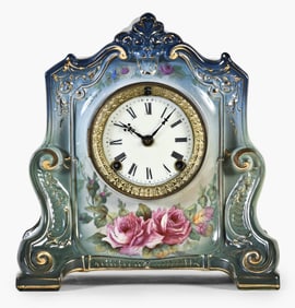 An Ansonia Clock Co. La Cannes porcelain mantel clock