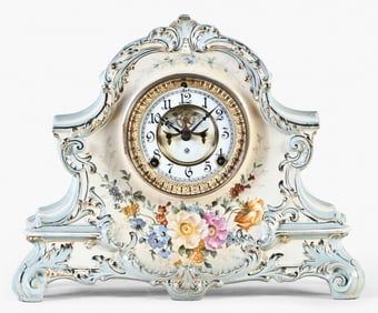 An Ansonia Clock Co. La Nord porcelain mantel clock