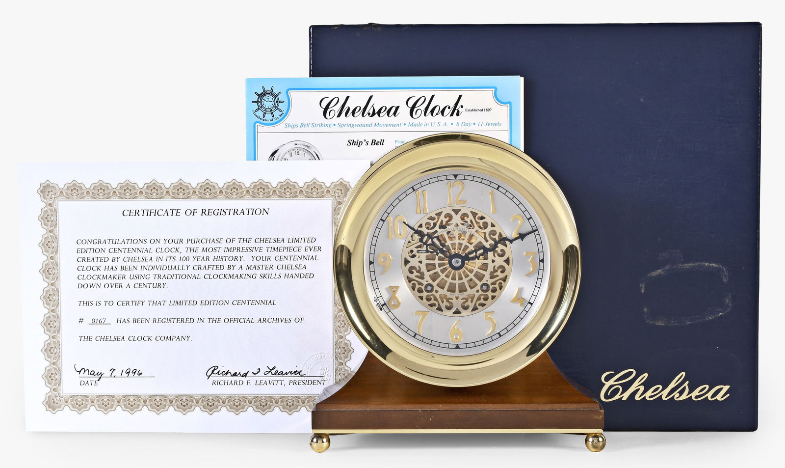 A Chelsea Clock Co. Centennial mantel clock with walnut stand (1 of 7)