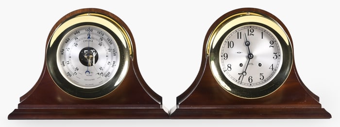 A Chelsea Clock Co. marine clock and barometer set