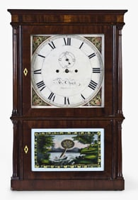 A Sylvester Clark four column brass movement mahogany shelf clock