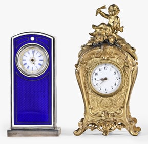 A lot of two early 20th century miniature desk or bedside clocks