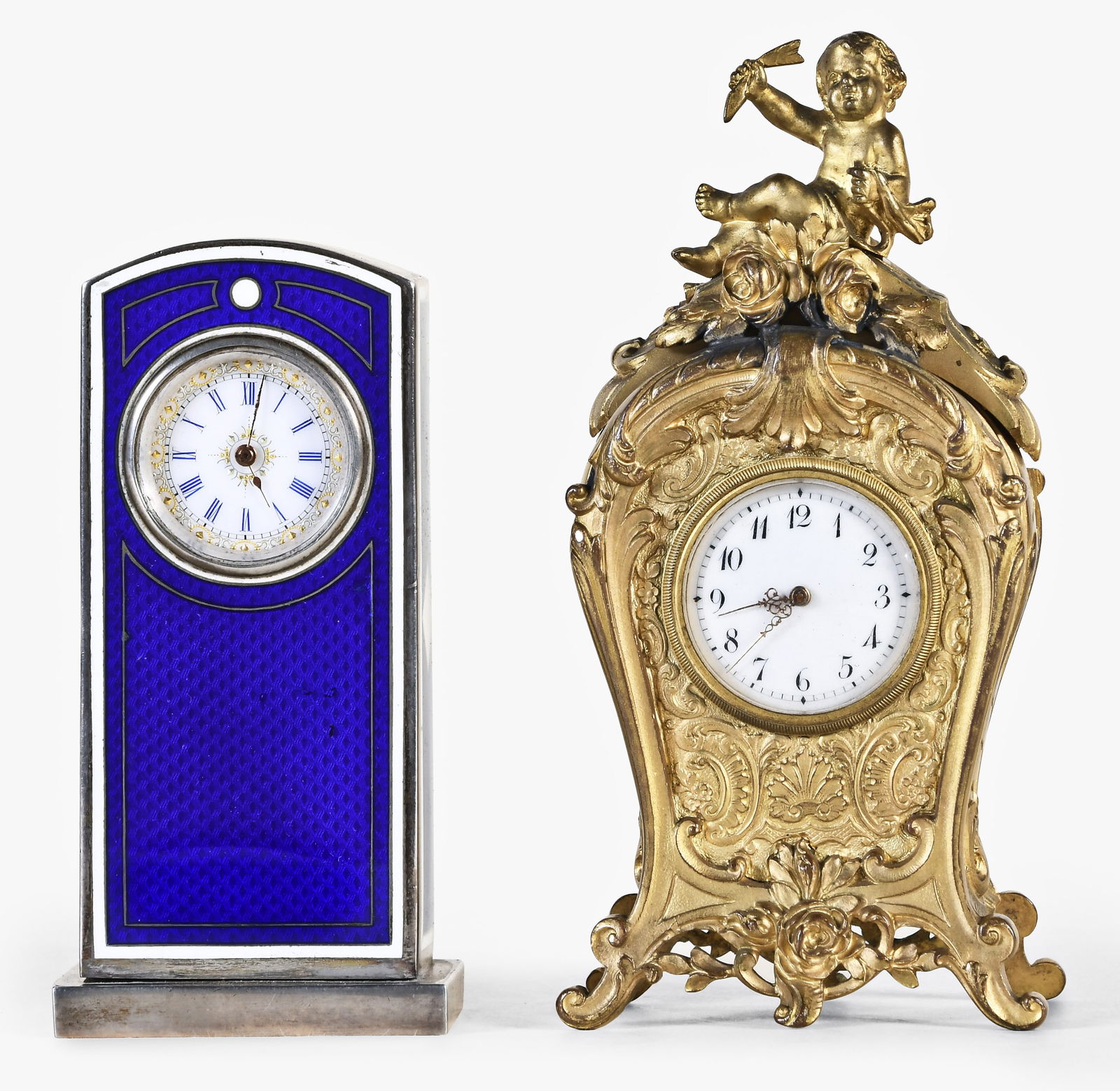 A lot of two early 20th century miniature desk or bedside clocks (1 of 3)