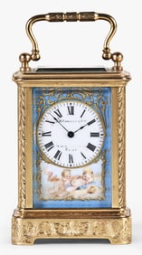 A late 19th century mignonette No. 1 carriage clock with polychrome porcelain panels