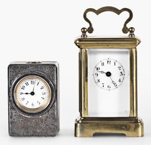 A lot of two good quality miniature carriage clocks one signed Asprey London