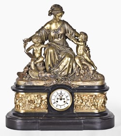 A large and impressive French figural mantel clock
