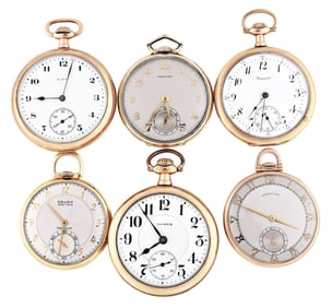 A lot of six American and Swiss pocket watches