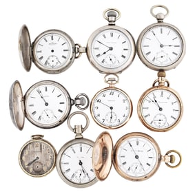 A lot of nine American pocket watches