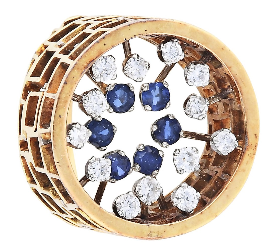 A good late 1960's gold diamond and sapphire crown ring by John Donald (1 of 3)