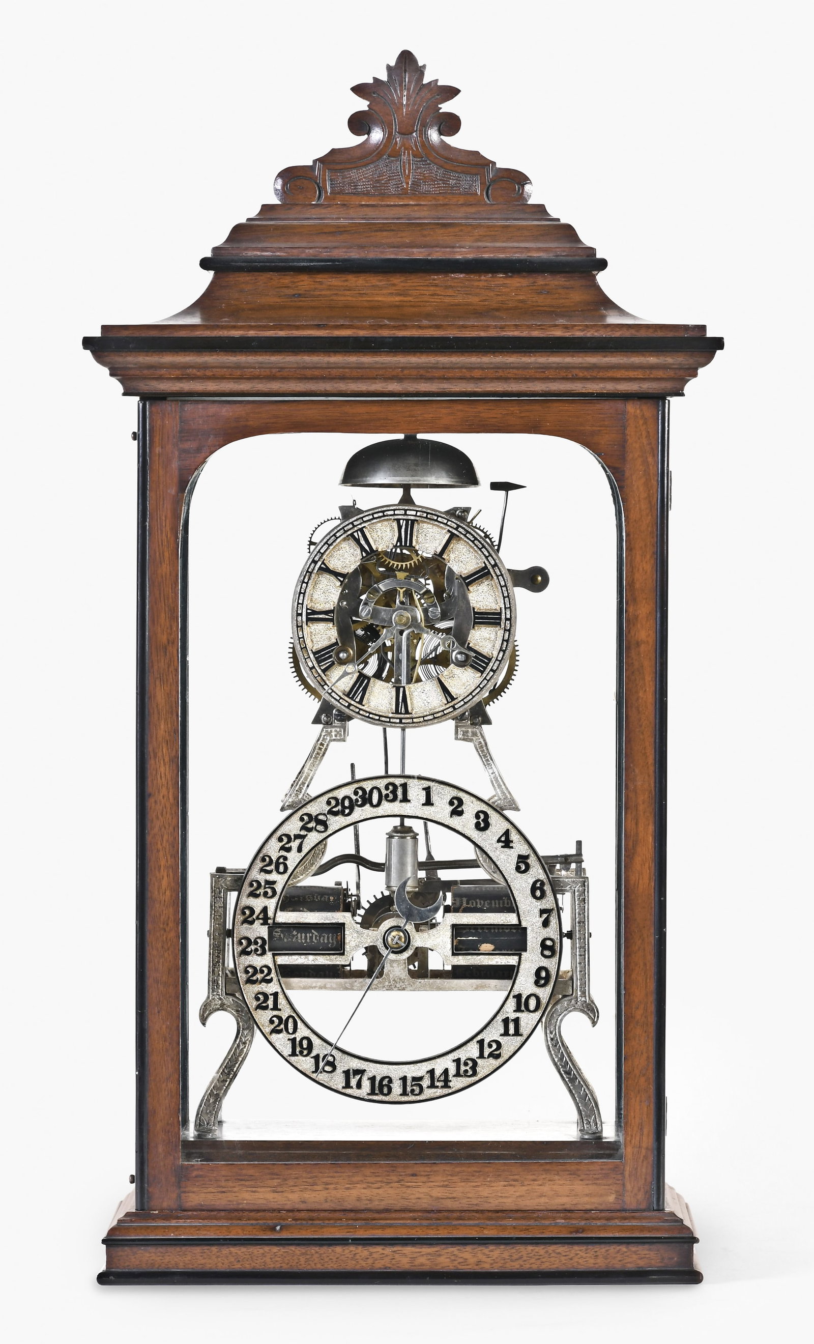 A rare Ithaca Calendar Clock Co. Box Skeleton calendar shelf clock (1 of 7)
