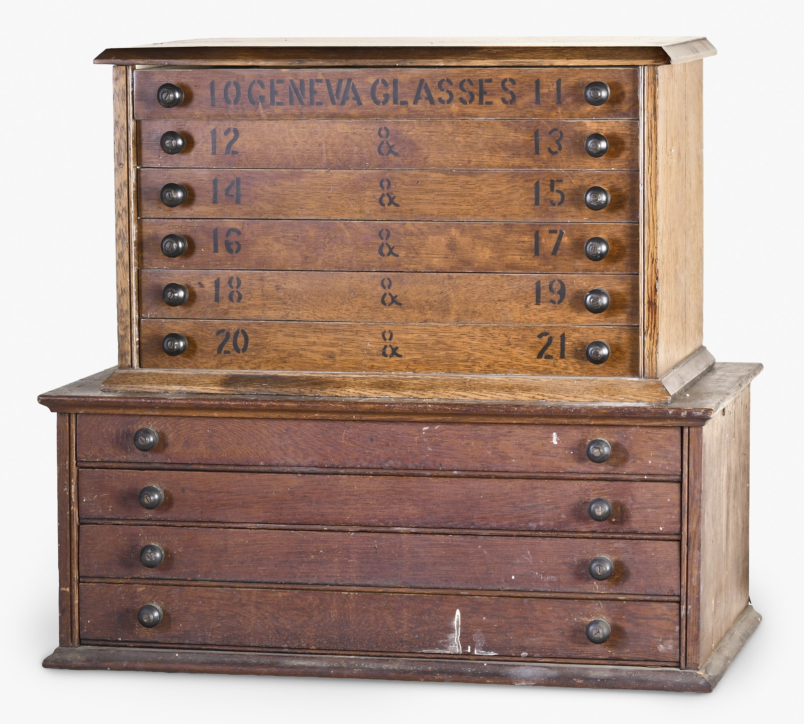 A lot of two watchmaker's crystal cabinets with contents (1 of 8)