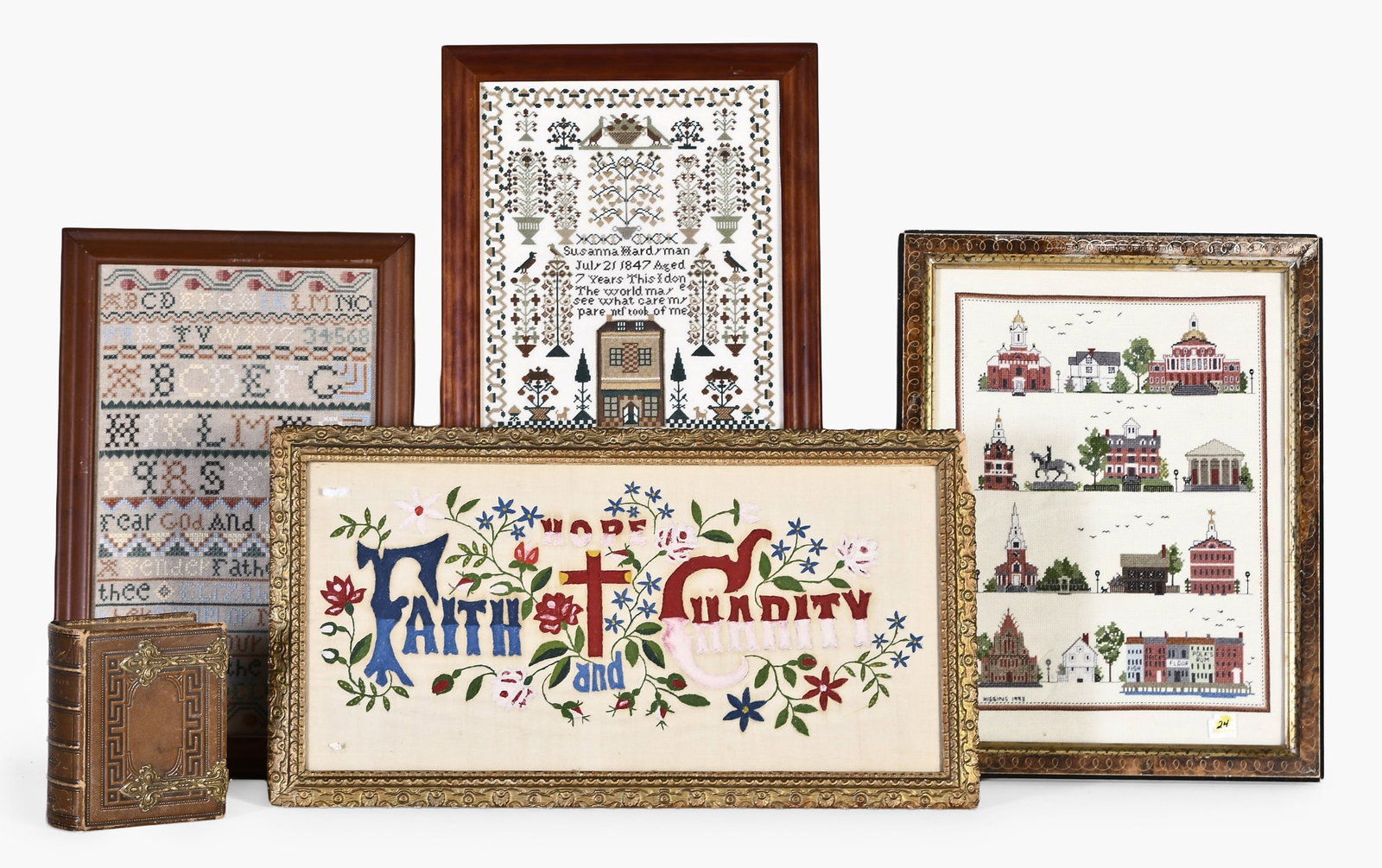 A large lot of 19th and 20th century framed works: A large lot of 19th and 20th century framed works including a mid 19th century printed and colored fraktur birth and baptismal certificate, an early 20th century Japanese polychrome woodcut titled "Ky
