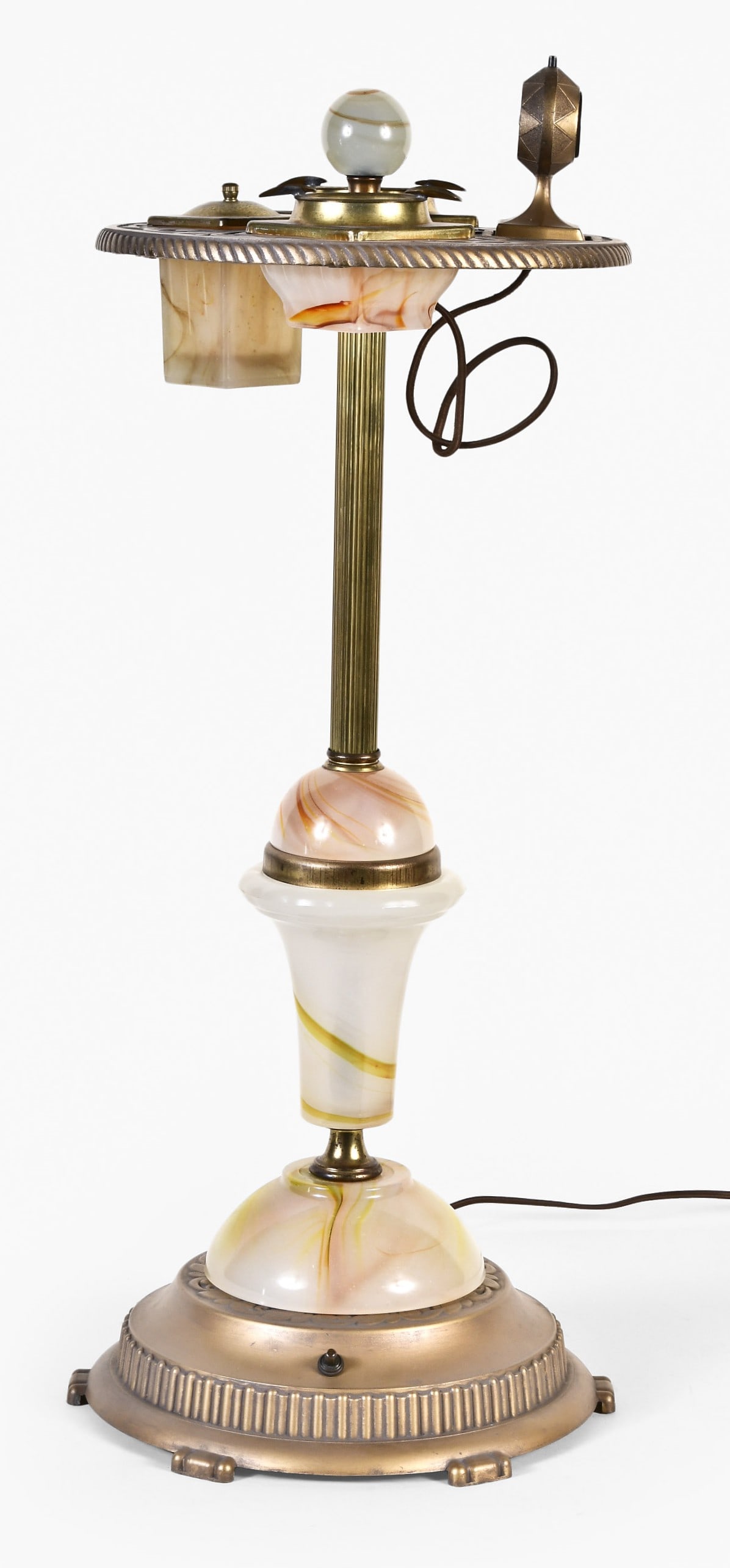 A good Art Deco style slag glass smoking stand with lighted base by Everbrite Products Corp. (1 of 7)