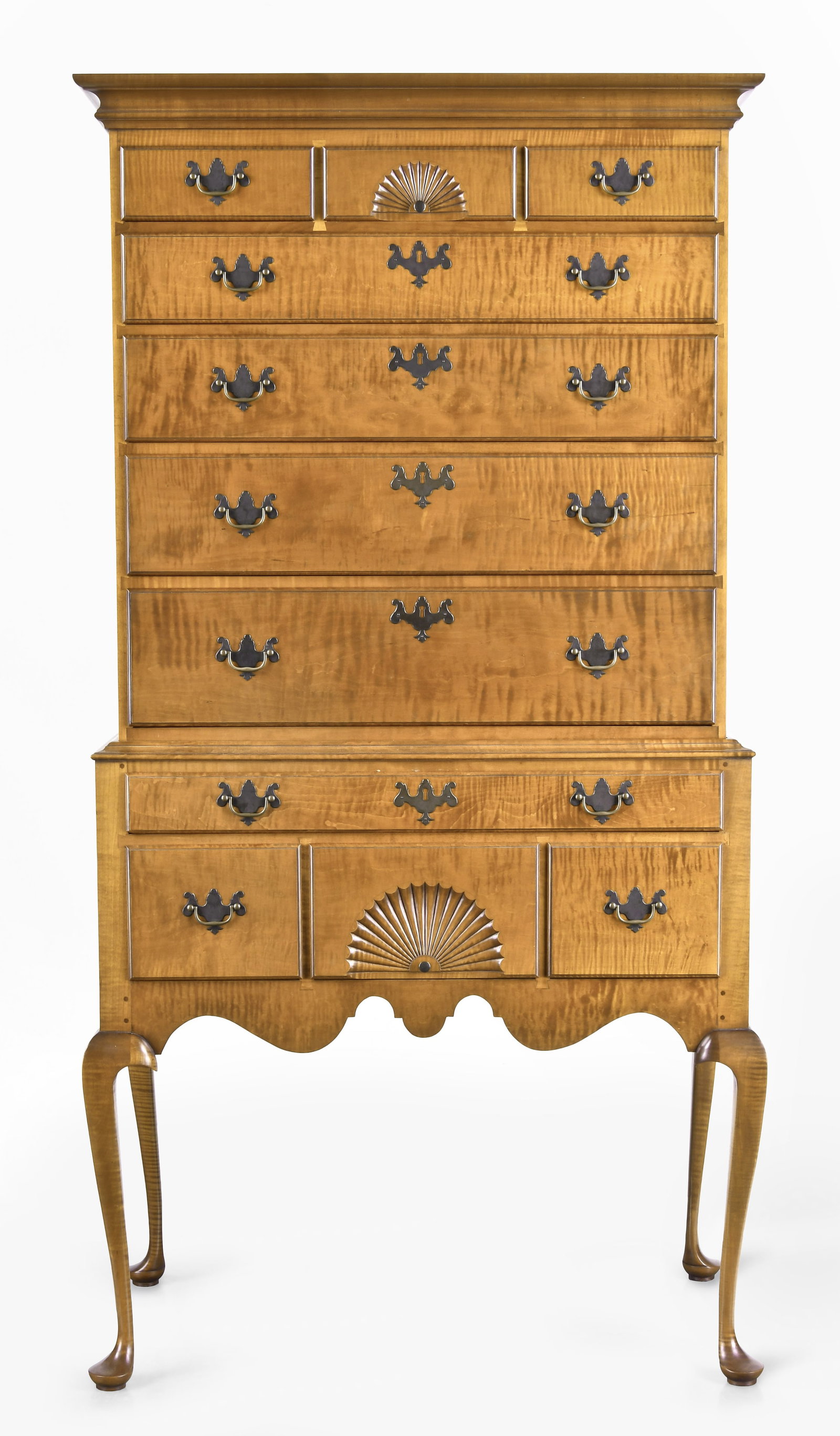 A late 20th century Eldred Wheeler curly maple Queen Anne Connecticut style highboy (1 of 10)